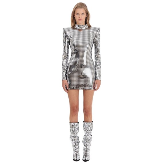 BALMAIN MIRRORED MINI DRESS SIZE M/L US, 42 FR NEW - Picture 9 of 15
